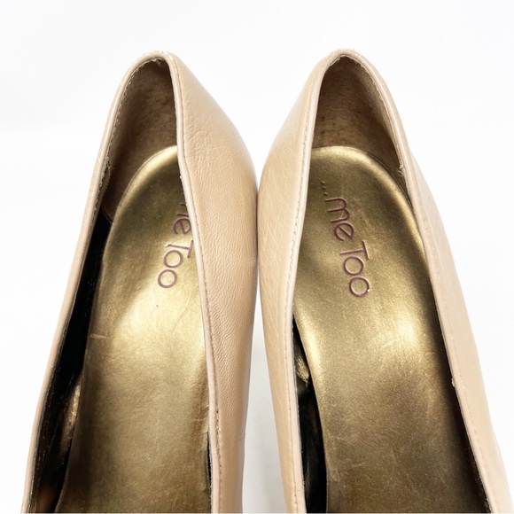ME TOO TAN PLATFORM ALMOND TOE CHUNKY LEATHER HEELS WOMENS SZ 8.5 - Picture 2 of 7